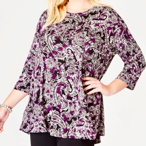 NWT 14/16  purple grey A line tunic 3/4 sleeve